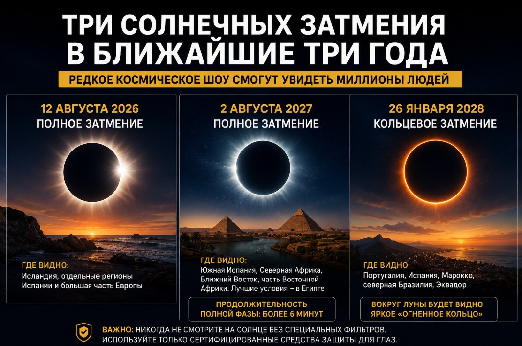 Землю ждет редкое солнечное шоу: три затмения подряд увидят миллионы людей