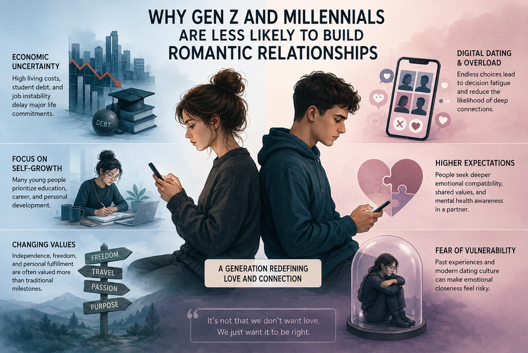 Why Gen Z and Millennials Are Less Likely to Build Romantic Relationships