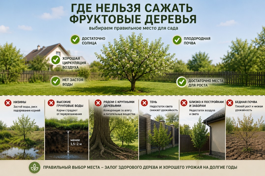 Где нельзя сажать фруктовые деревья: ошибки, которые лишают урожая
