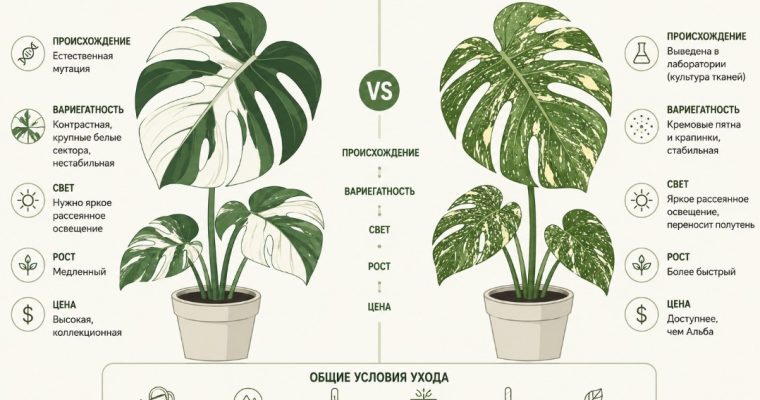 Монстера Альба и Тайское созвездие: главные отличия