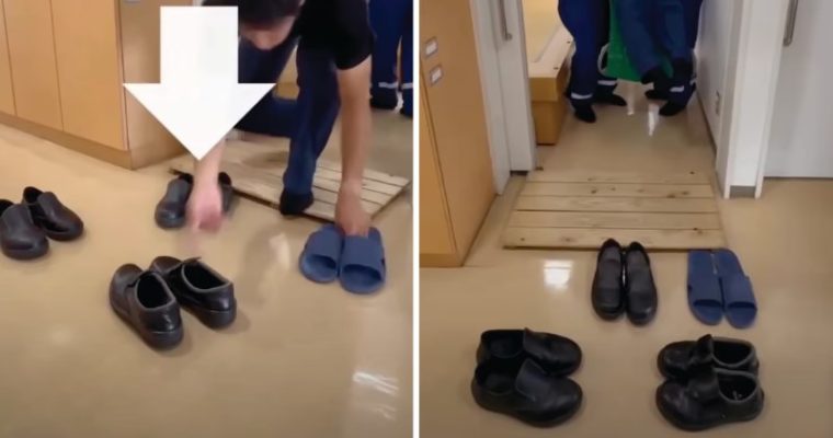 В Японии попросили не поправлять обувь спасателей у двери